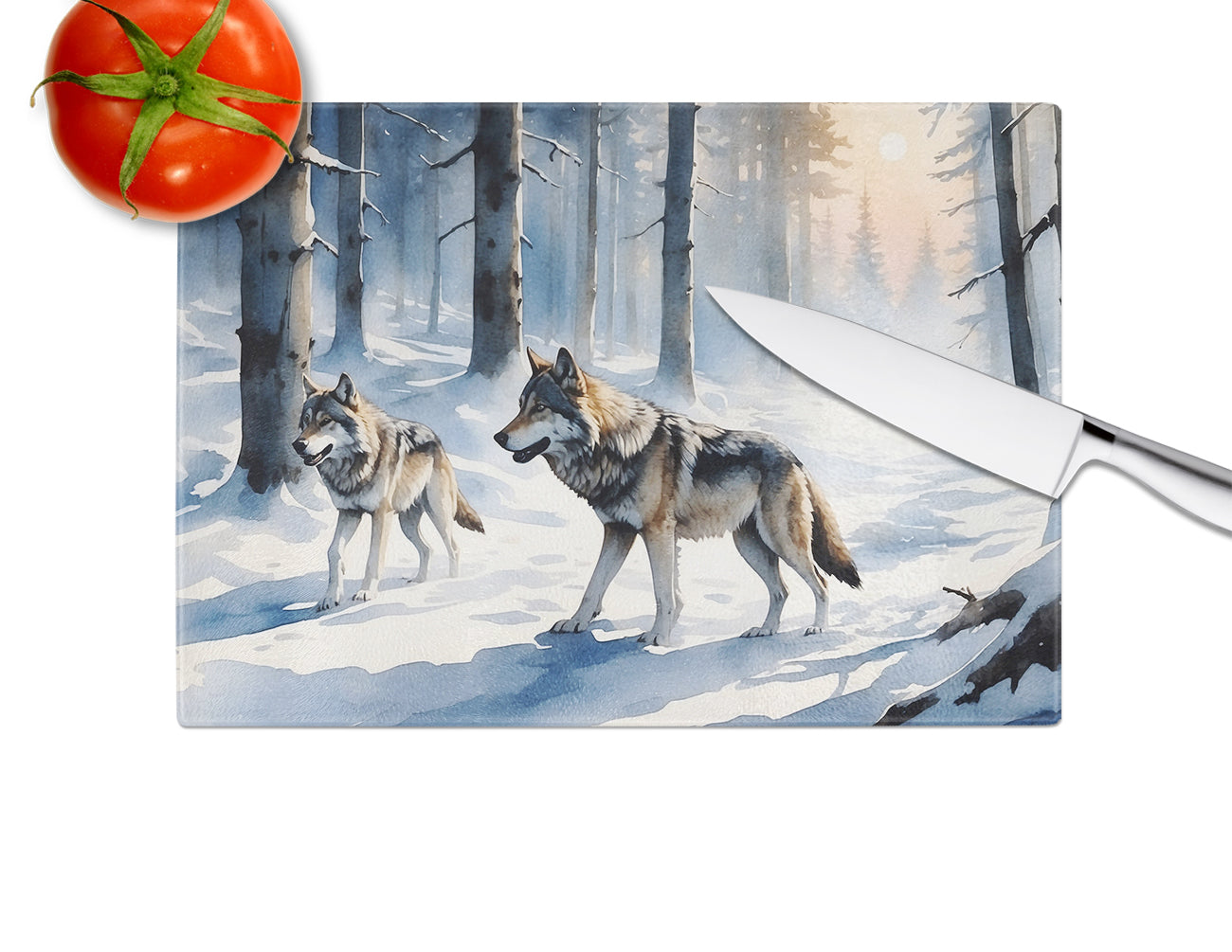 Winter Wolves Cutting Board Tempered Glass Kitchen Cutting Surface, Heat Resistant Chopping, Non-Slip Feet, Food Prep & Serving