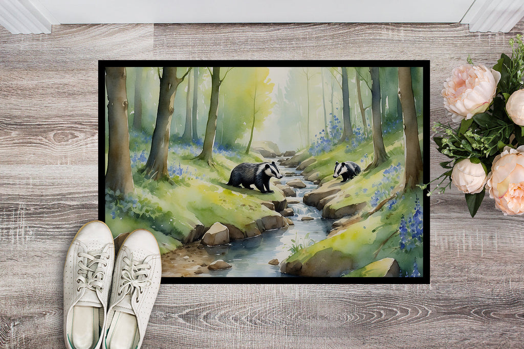 Woodland Spring Badgers Doormat Indoor Outdoor 24H X 36W Front Door Mat Rugs for Entryway, Non Slip Washable Low Pile,