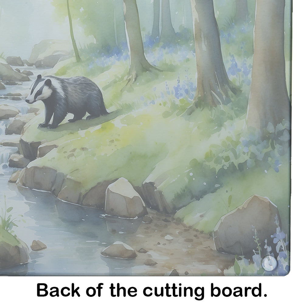 Woodland Spring Badgers Cutting Board Tempered Glass Kitchen Cutting Surface, Heat Resistant Chopping, Non-Slip Feet, Food Prep & Serving