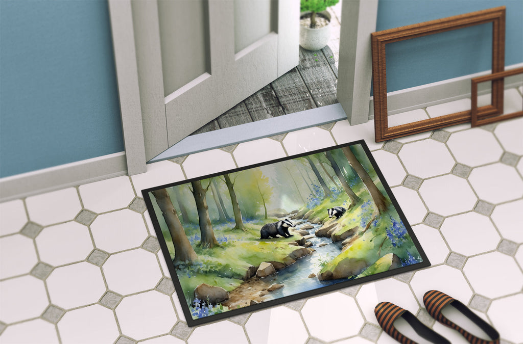 Woodland Spring Badgers Doormat Indoor Outdoor 18H X 27W Front Door Mat Rugs for Entryway, Non Slip Washable