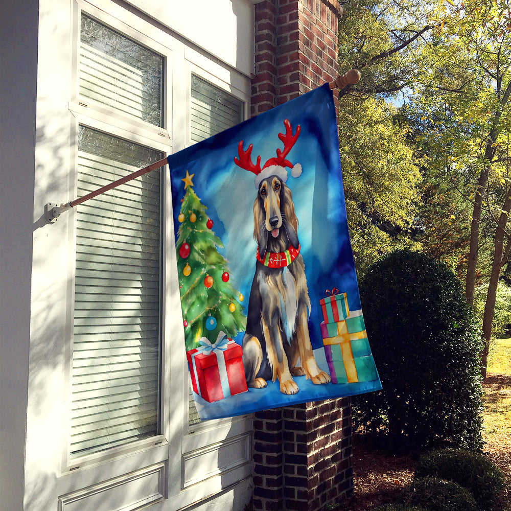 Afghan Hound Christmas Reindeer House Flag 28x40 Porch Sleeve Pole Decorative Outside Yard Banner Artwork Wall Hanging, Polyester