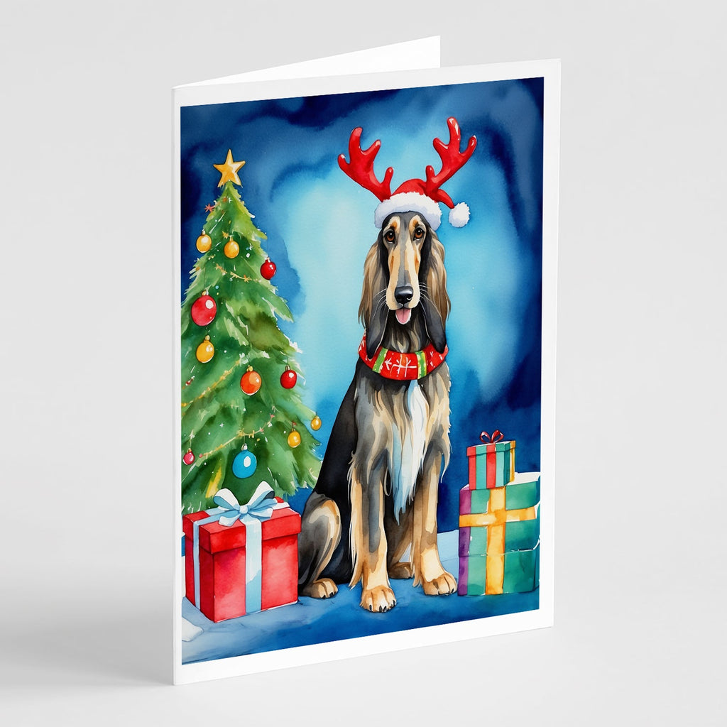 Afghan Hound Christmas Reindeer Greeting Cards Pack of 8 Blank Cards with Envelopes Whimsical A7 Size 5x7