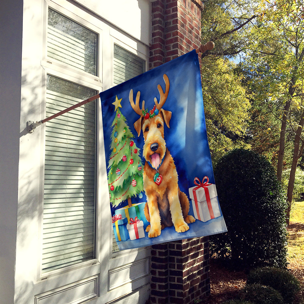Airedale Terrier Christmas Reindeer House Flag 28x40 Porch Sleeve Pole Decorative Outside Yard Banner Artwork Wall Hanging, Polyester
