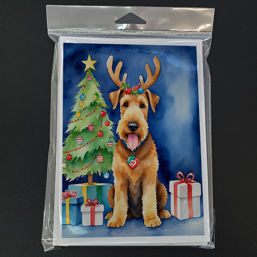 Airedale Terrier Christmas Reindeer Greeting Cards Pack of 8 Blank Cards with Envelopes Whimsical A7 Size 5x7
