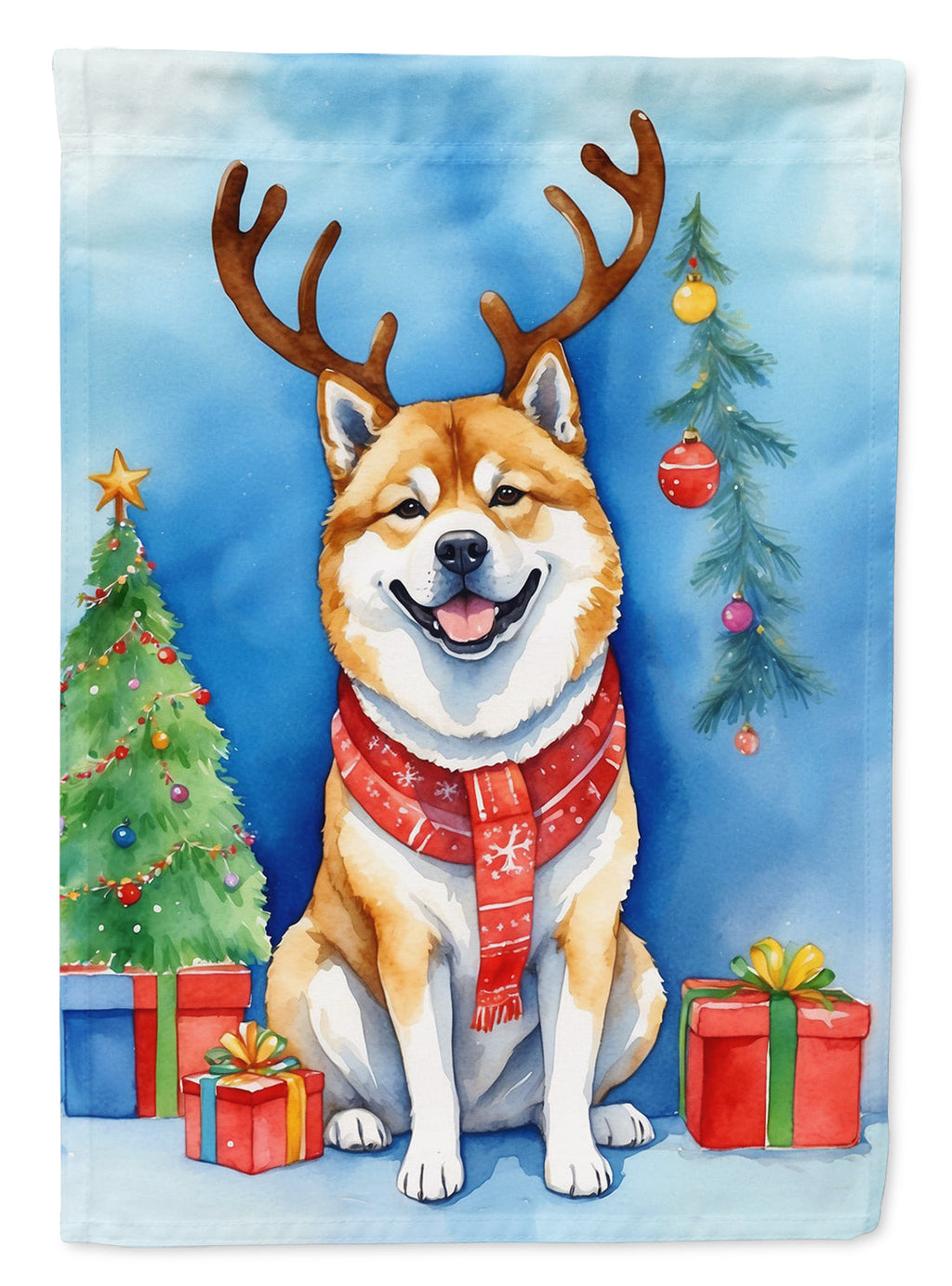 Akita Christmas Reindeer House Flag 28x40 Porch Sleeve Pole Decorative Outside Yard Banner Artwork Wall Hanging, Polyester