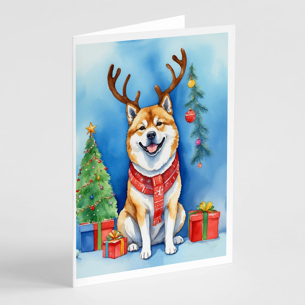 Akita Christmas Reindeer Greeting Cards Pack of 8 Blank Cards with Envelopes Whimsical A7 Size 5x7