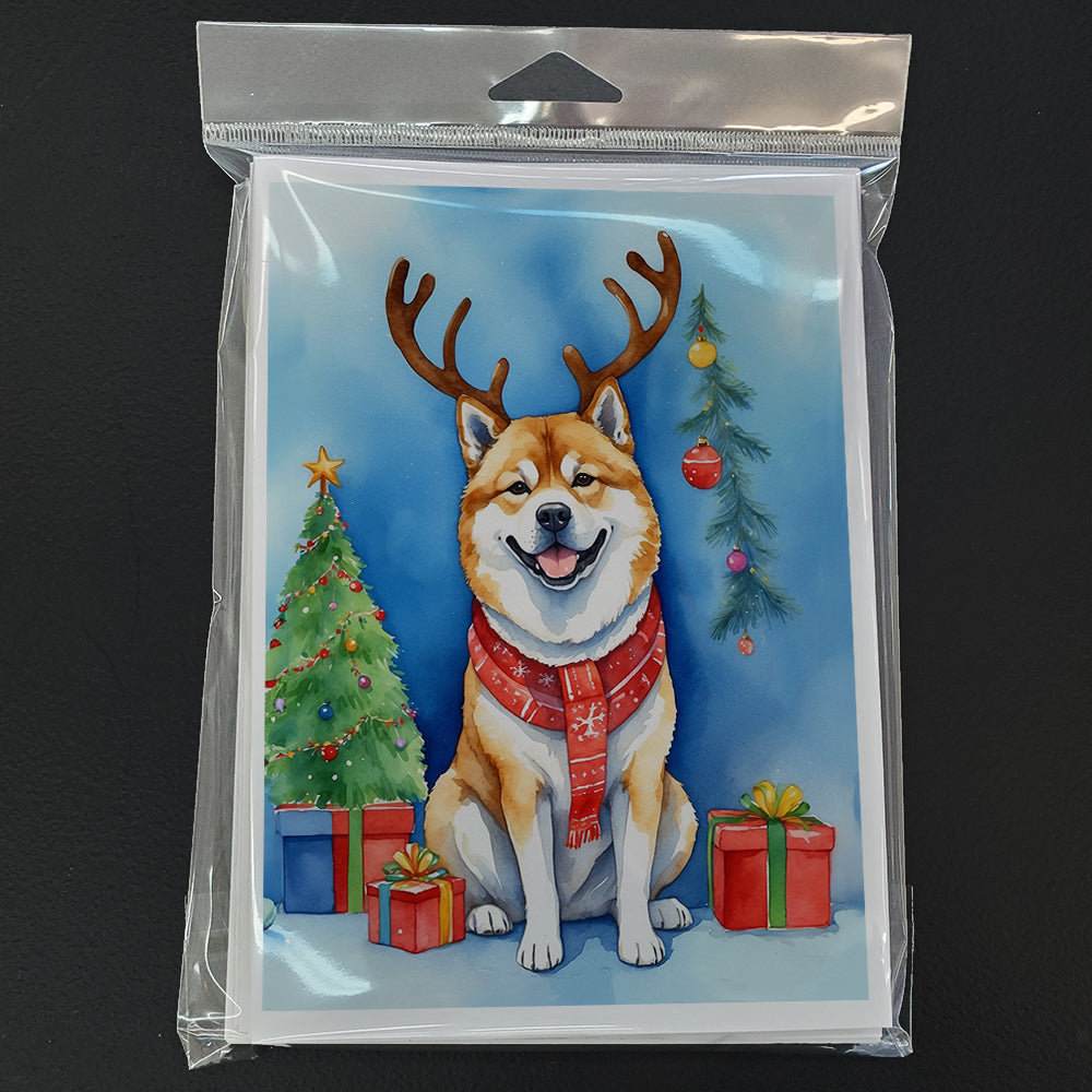 Akita Christmas Reindeer Greeting Cards Pack of 8 Blank Cards with Envelopes Whimsical A7 Size 5x7