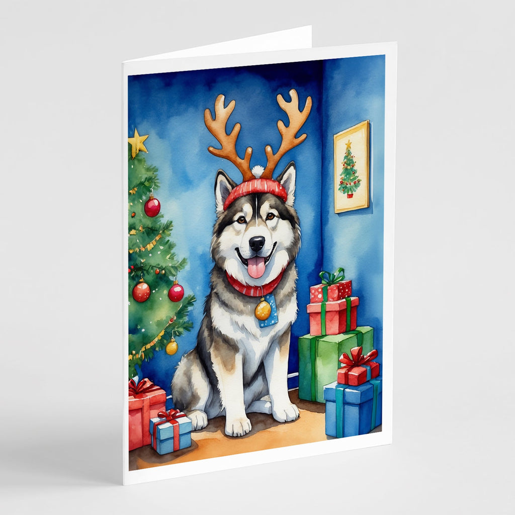 Alaskan Malamute Christmas Reindeer Greeting Cards Pack of 8 Blank Cards with Envelopes Whimsical A7 Size 5x7