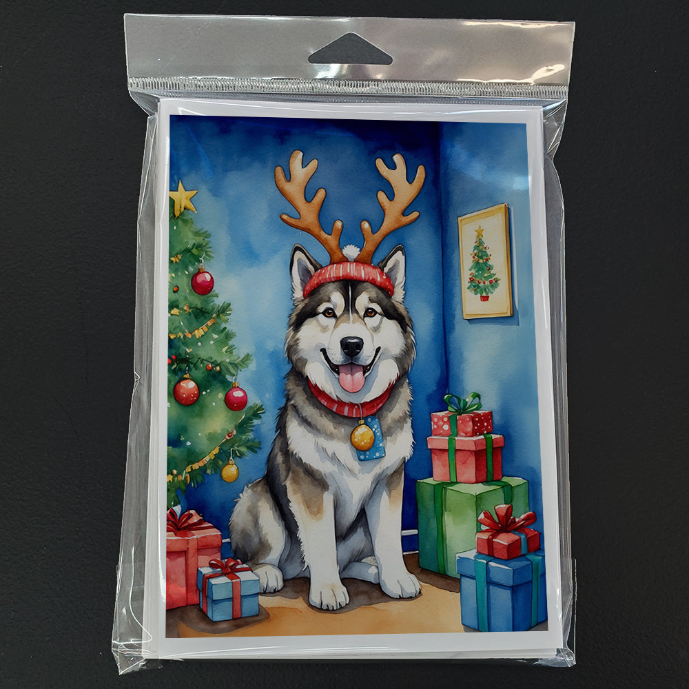 Alaskan Malamute Christmas Reindeer Greeting Cards Pack of 8 Blank Cards with Envelopes Whimsical A7 Size 5x7