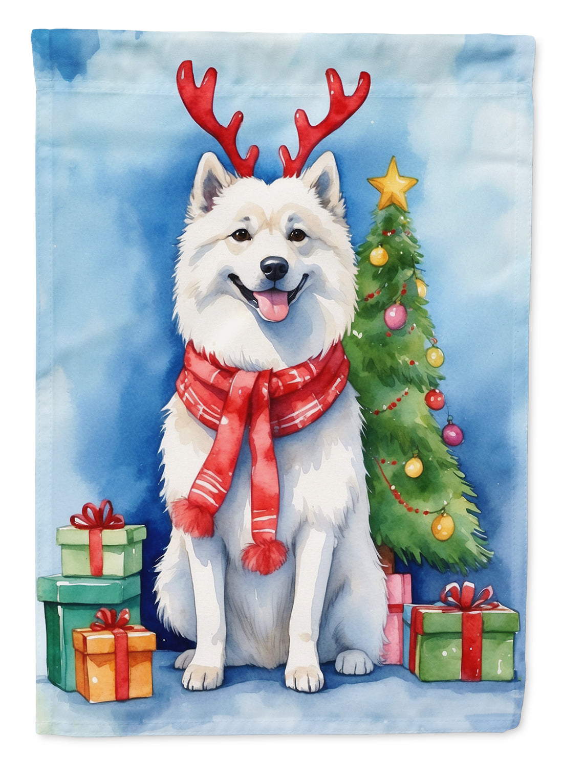 American Eskimo Christmas Reindeer House Flag 28x40 Porch Sleeve Pole Decorative Outside Yard Banner Artwork Wall Hanging, Polyester
