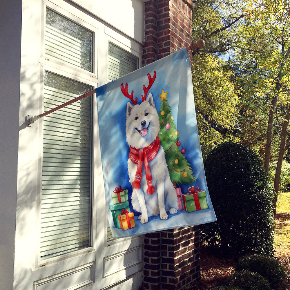 American Eskimo Christmas Reindeer House Flag 28x40 Porch Sleeve Pole Decorative Outside Yard Banner Artwork Wall Hanging, Polyester