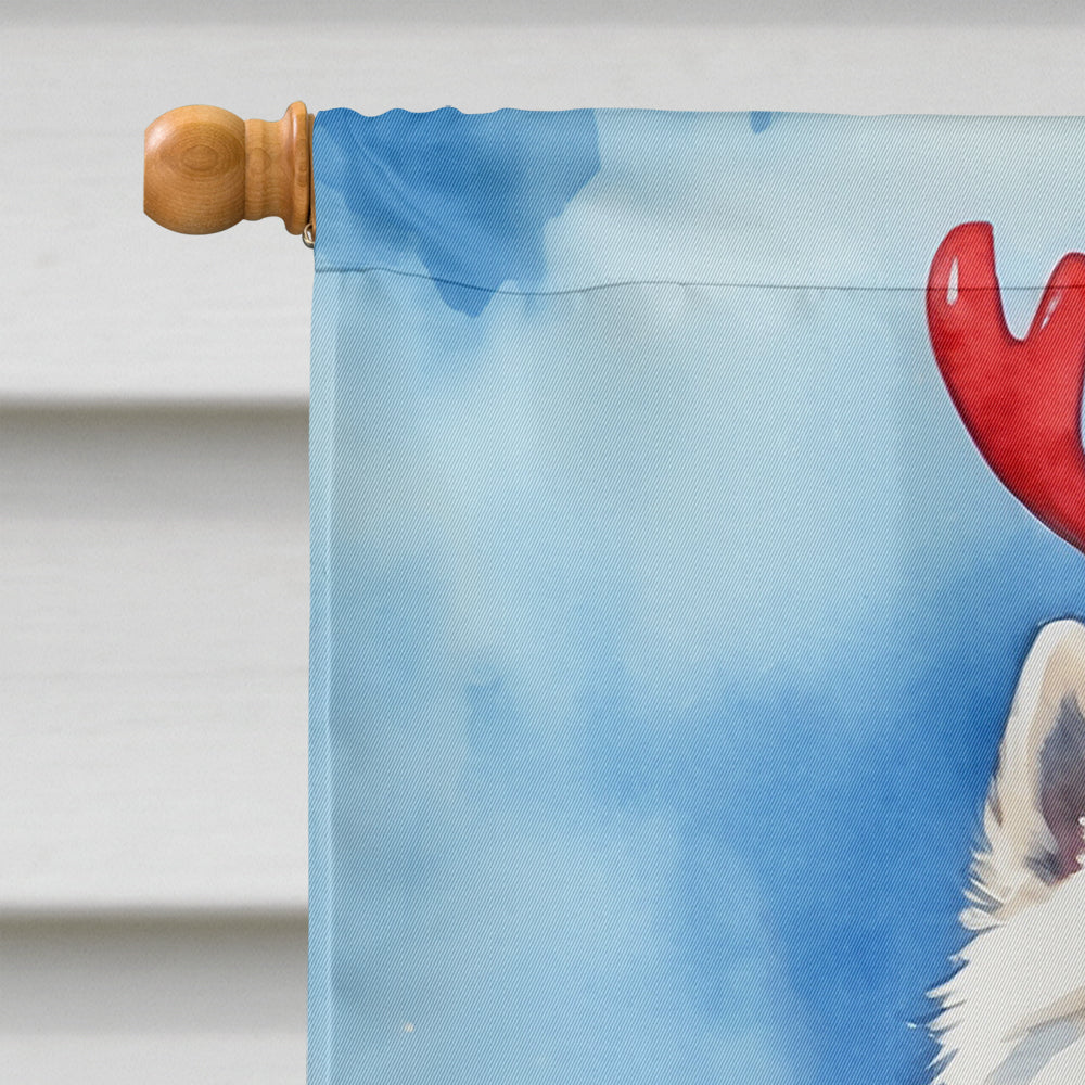 American Eskimo Christmas Reindeer House Flag 28x40 Porch Sleeve Pole Decorative Outside Yard Banner Artwork Wall Hanging, Polyester