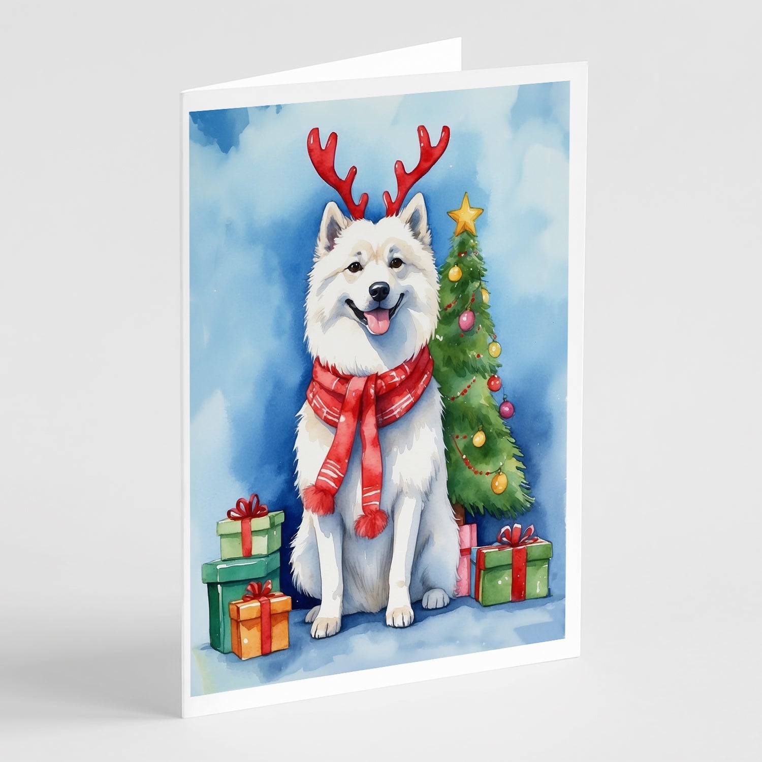 American Eskimo Christmas Reindeer Greeting Cards Pack of 8 Blank Cards with Envelopes Whimsical A7 Size 5x7