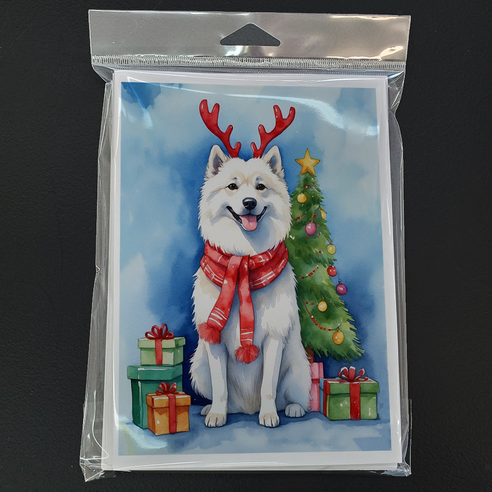 American Eskimo Christmas Reindeer Greeting Cards Pack of 8 Blank Cards with Envelopes Whimsical A7 Size 5x7