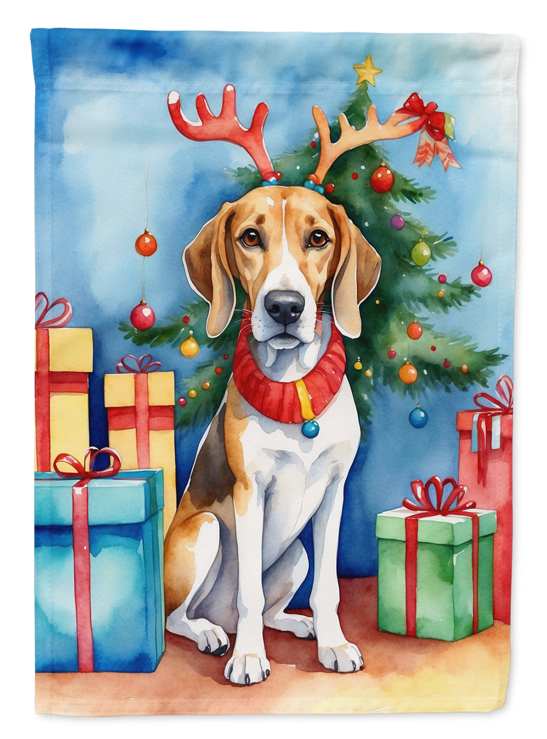 American Foxhound Christmas Reindeer House Flag 28x40 Porch Sleeve Pole Decorative Outside Yard Banner Artwork Wall Hanging, Polyester