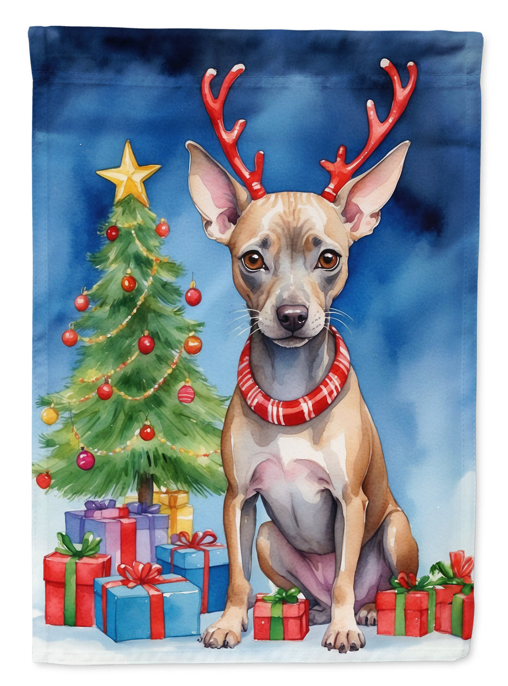 American Hairless Terrier Christmas Reindeer House Flag 28x40 Porch Sleeve Pole Decorative Outside Yard Banner Artwork Wall Hanging, Polyester