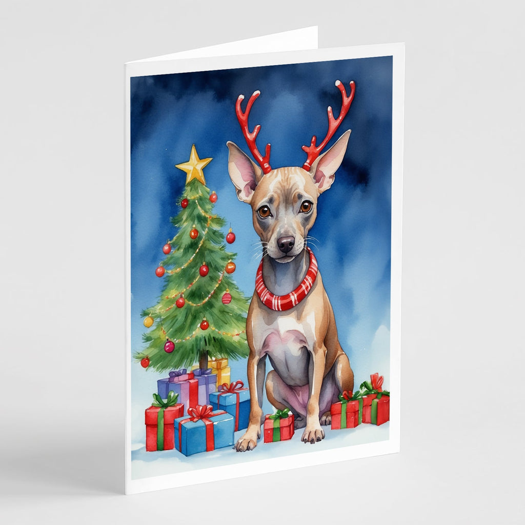 American Hairless Terrier Christmas Reindeer Greeting Cards Pack of 8 Blank Cards with Envelopes Whimsical A7 Size 5x7