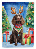 American Water Spaniel Christmas Reindeer House Flag 28x40 Porch Sleeve Pole Decorative Outside Yard Banner Artwork Wall Hanging, Polyester