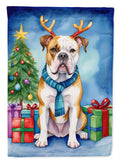American Bulldog Christmas Reindeer House Flag 28x40 Porch Sleeve Pole Decorative Outside Yard Banner Artwork Wall Hanging, Polyester