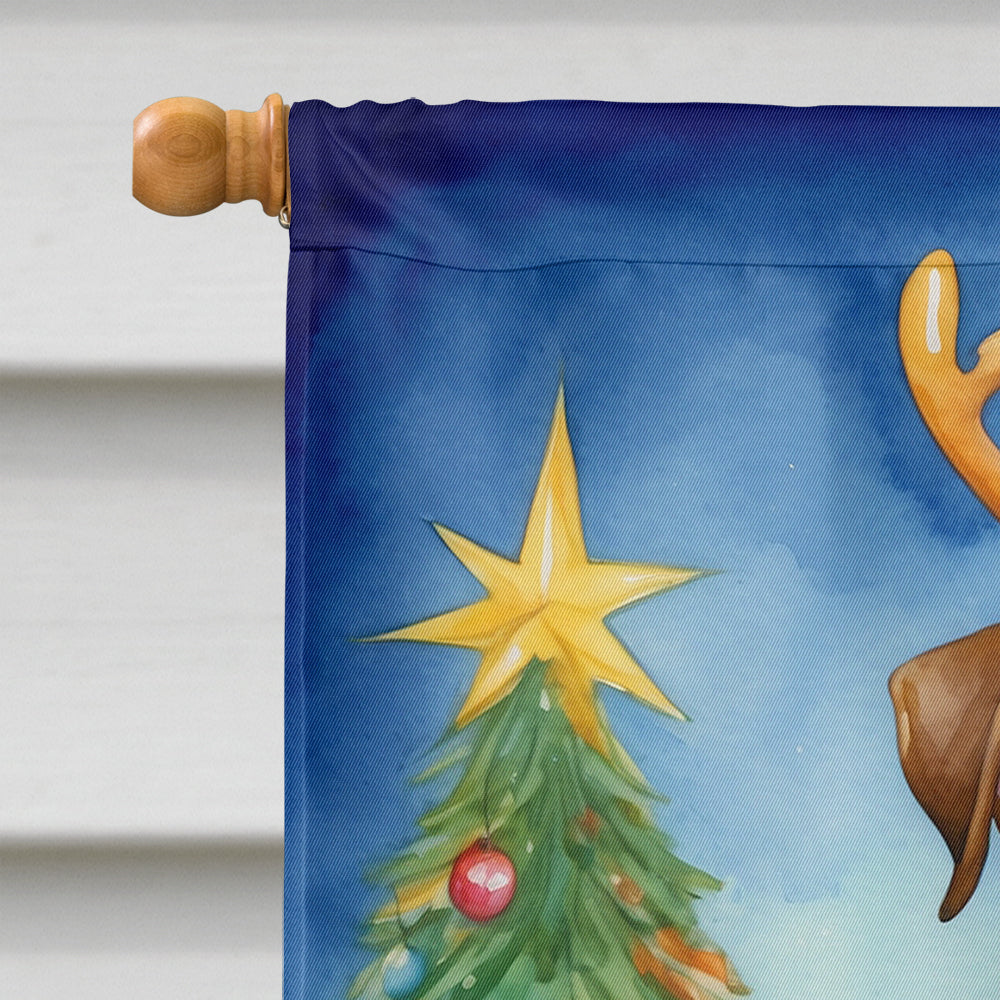 American Bulldog Christmas Reindeer House Flag 28x40 Porch Sleeve Pole Decorative Outside Yard Banner Artwork Wall Hanging, Polyester