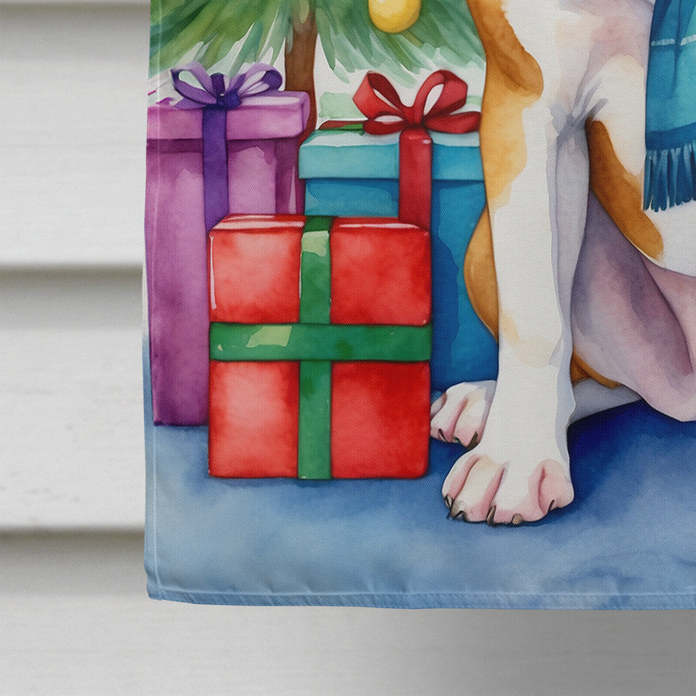 American Bulldog Christmas Reindeer House Flag 28x40 Porch Sleeve Pole Decorative Outside Yard Banner Artwork Wall Hanging, Polyester