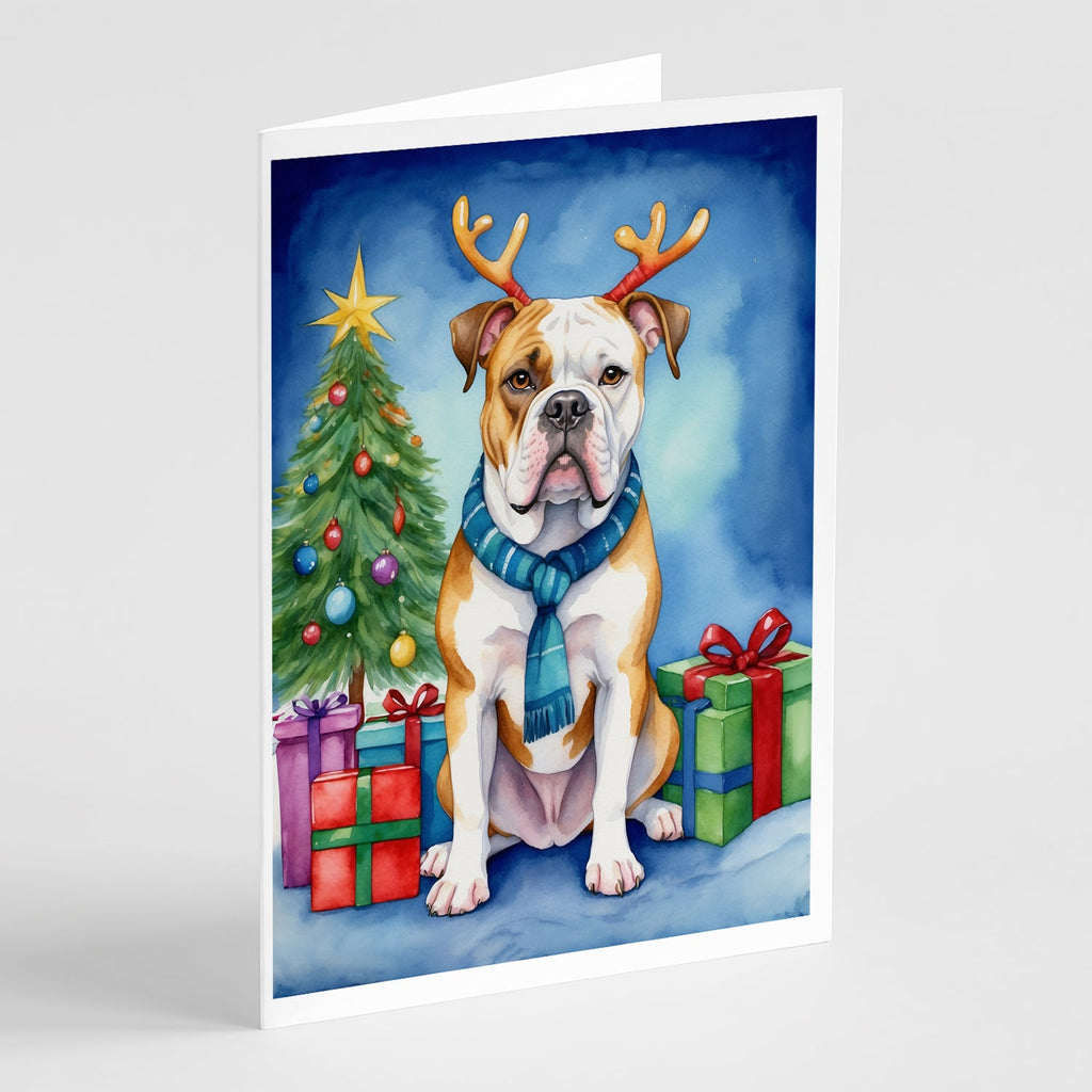 American Bulldog Christmas Reindeer Greeting Cards Pack of 8 Blank Cards with Envelopes Whimsical A7 Size 5x7