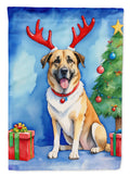 Anatolian Shepherd Dog Christmas Reindeer House Flag 28x40 Porch Sleeve Pole Decorative Outside Yard Banner Artwork Wall Hanging, Polyester