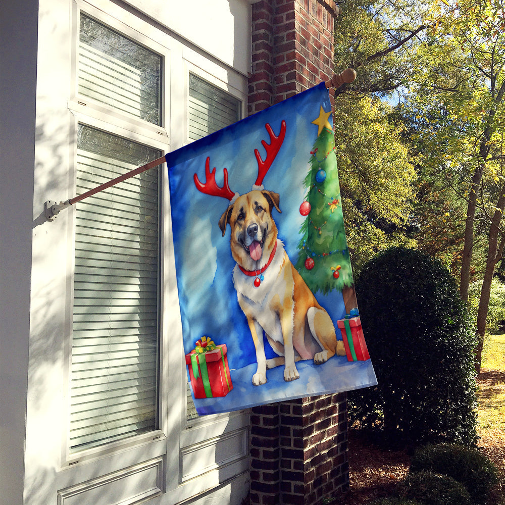 Anatolian Shepherd Dog Christmas Reindeer House Flag 28x40 Porch Sleeve Pole Decorative Outside Yard Banner Artwork Wall Hanging, Polyester