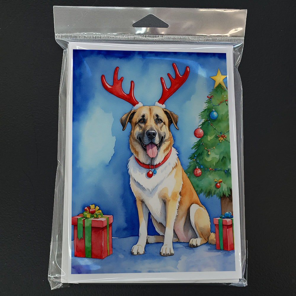 Anatolian Shepherd Dog Christmas Reindeer Greeting Cards Pack of 8 Blank Cards with Envelopes Whimsical A7 Size 5x7