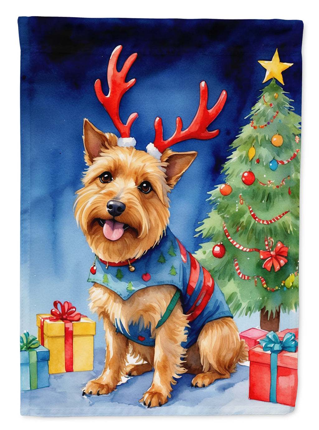 Australian Terrier Christmas Reindeer House Flag 28x40 Porch Sleeve Pole Decorative Outside Yard Banner Artwork Wall Hanging, Polyester