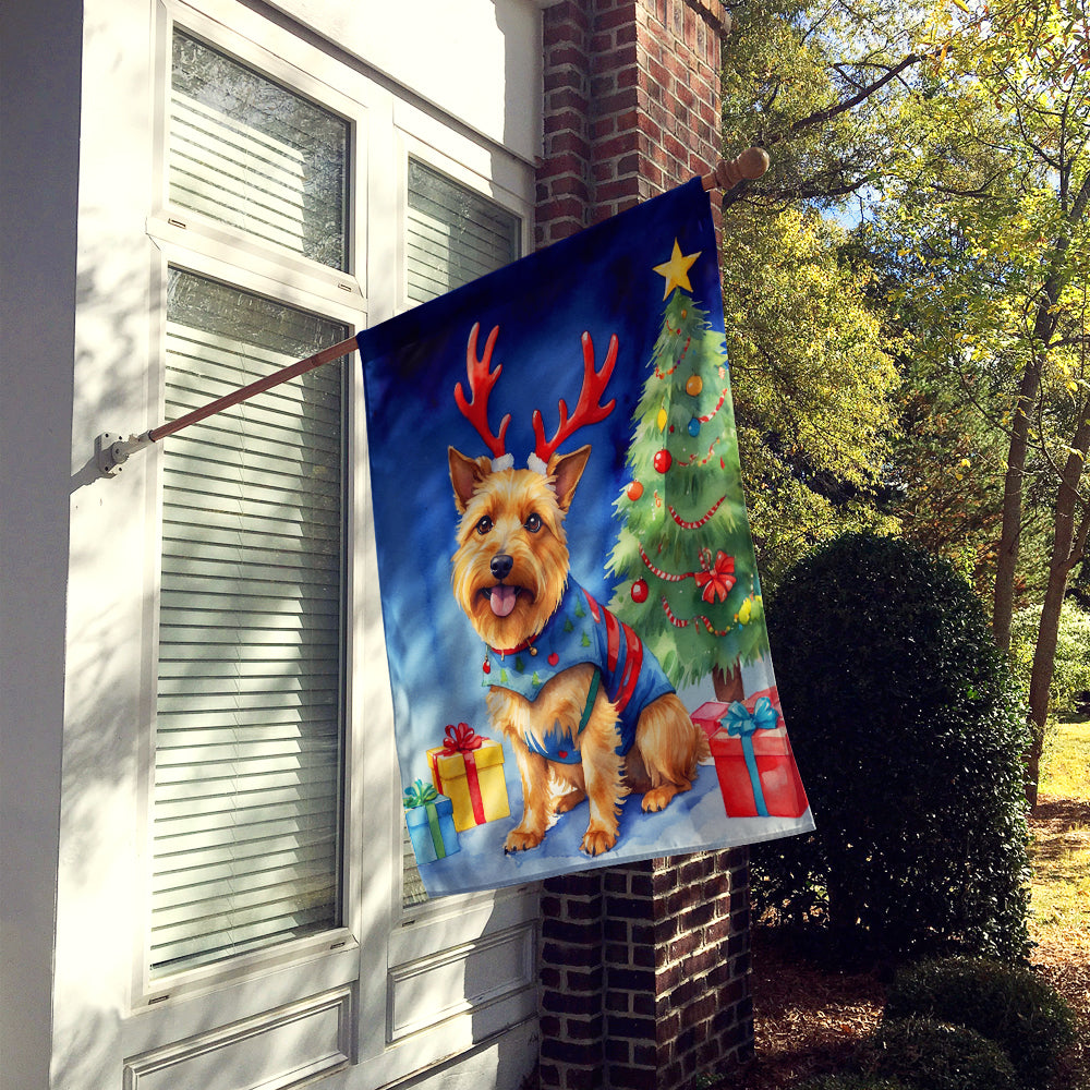 Australian Terrier Christmas Reindeer House Flag 28x40 Porch Sleeve Pole Decorative Outside Yard Banner Artwork Wall Hanging, Polyester