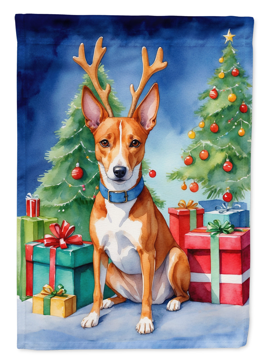 Basenji Christmas Reindeer House Flag 28x40 Porch Sleeve Pole Decorative Outside Yard Banner Artwork Wall Hanging, Polyester