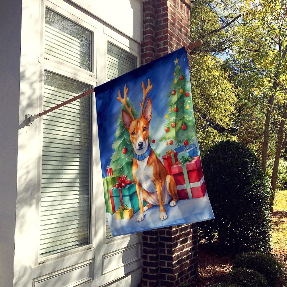 Basenji Christmas Reindeer House Flag 28x40 Porch Sleeve Pole Decorative Outside Yard Banner Artwork Wall Hanging, Polyester