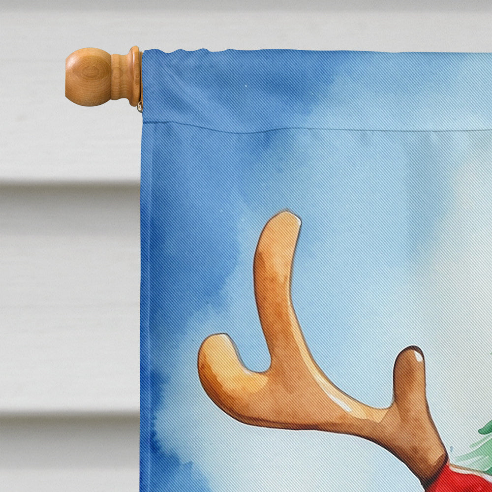 Basset Hound Christmas Reindeer House Flag 28x40 Porch Sleeve Pole Decorative Outside Yard Banner Artwork Wall Hanging, Polyester