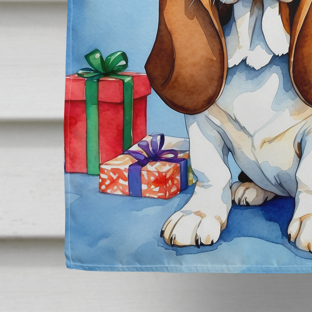 Basset Hound Christmas Reindeer House Flag 28x40 Porch Sleeve Pole Decorative Outside Yard Banner Artwork Wall Hanging, Polyester