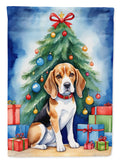 Beagle Christmas Reindeer House Flag 28x40 Porch Sleeve Pole Decorative Outside Yard Banner Artwork Wall Hanging, Polyester