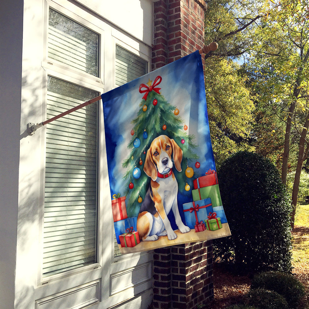 Beagle Christmas Reindeer House Flag 28x40 Porch Sleeve Pole Decorative Outside Yard Banner Artwork Wall Hanging, Polyester