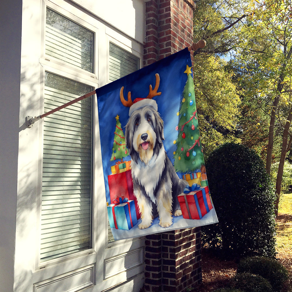 Bearded Collie Christmas Reindeer House Flag 28x40 Porch Sleeve Pole Decorative Outside Yard Banner Artwork Wall Hanging, Polyester