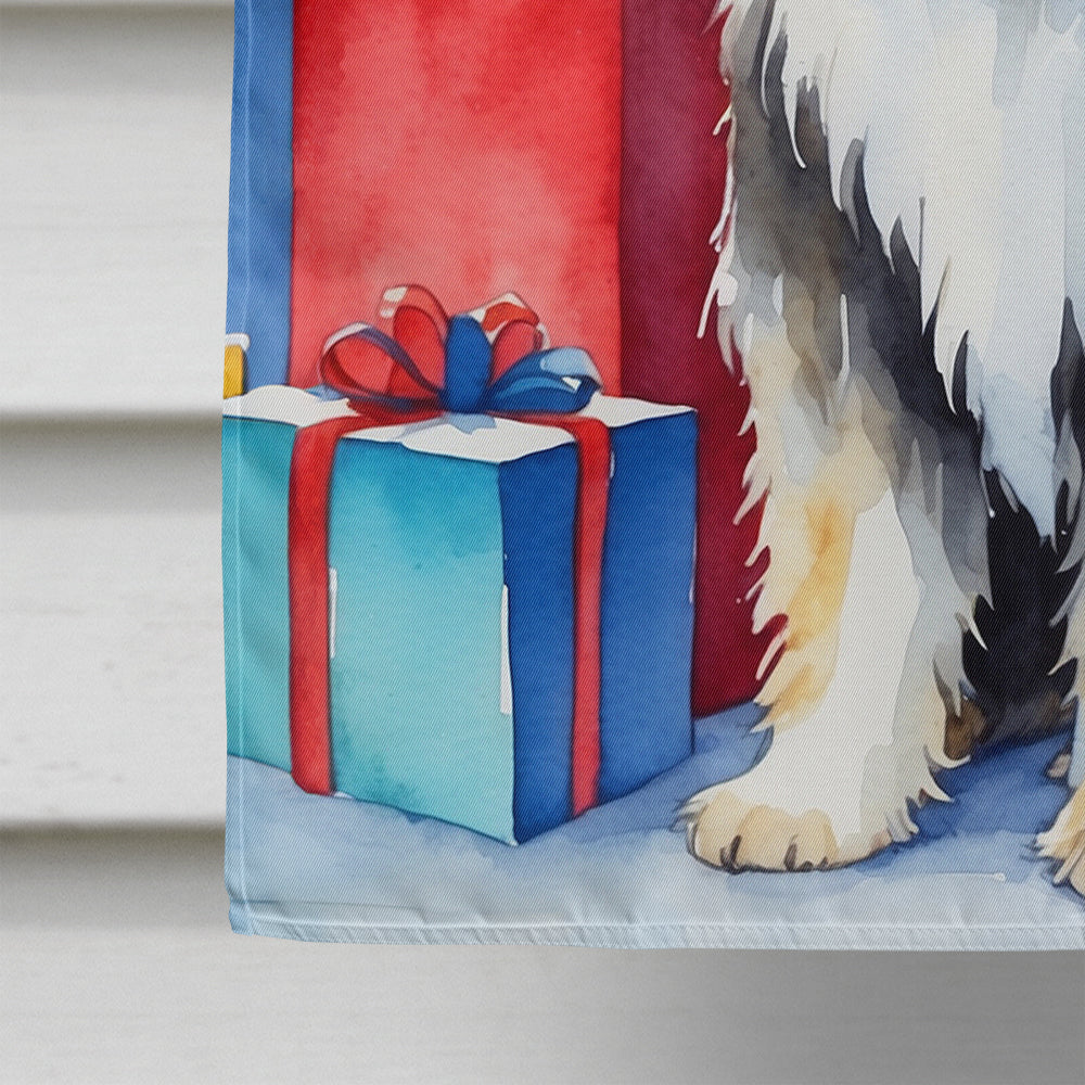 Bearded Collie Christmas Reindeer House Flag 28x40 Porch Sleeve Pole Decorative Outside Yard Banner Artwork Wall Hanging, Polyester