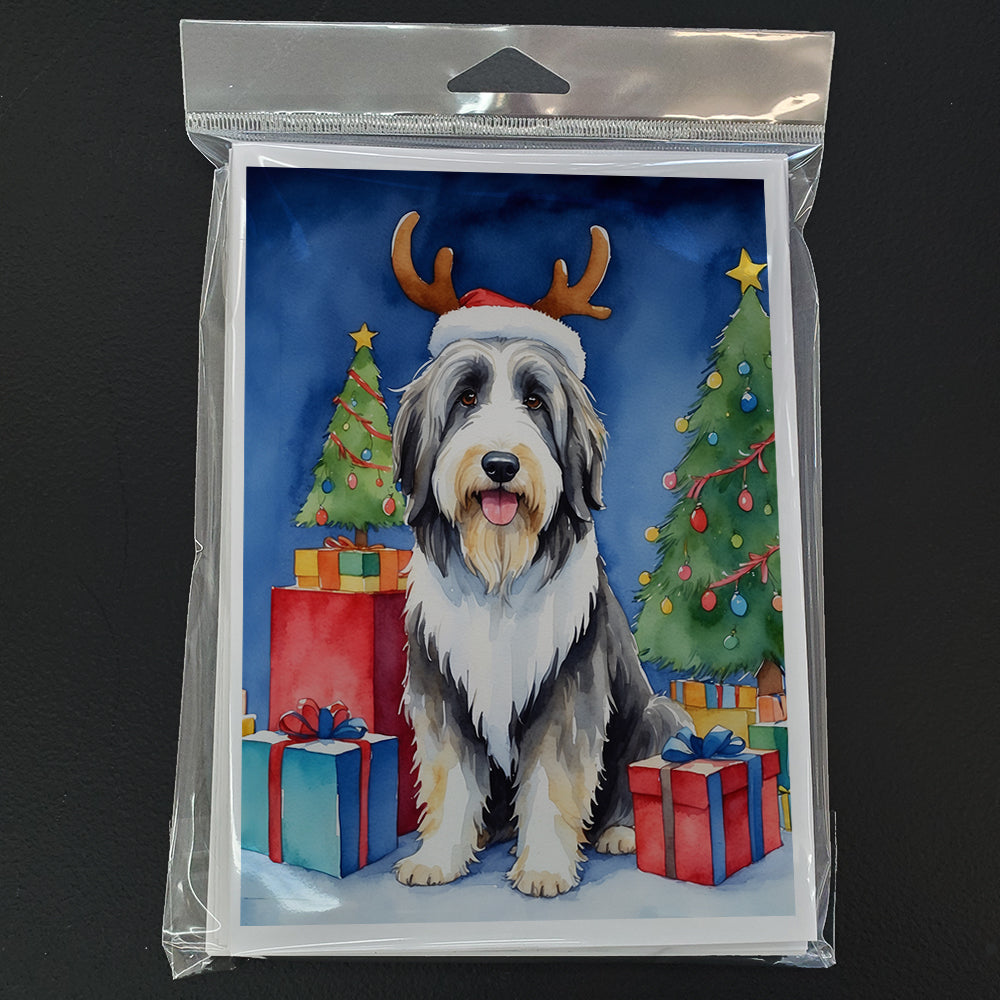 Bearded Collie Christmas Reindeer Greeting Cards Pack of 8 Blank Cards with Envelopes Whimsical A7 Size 5x7