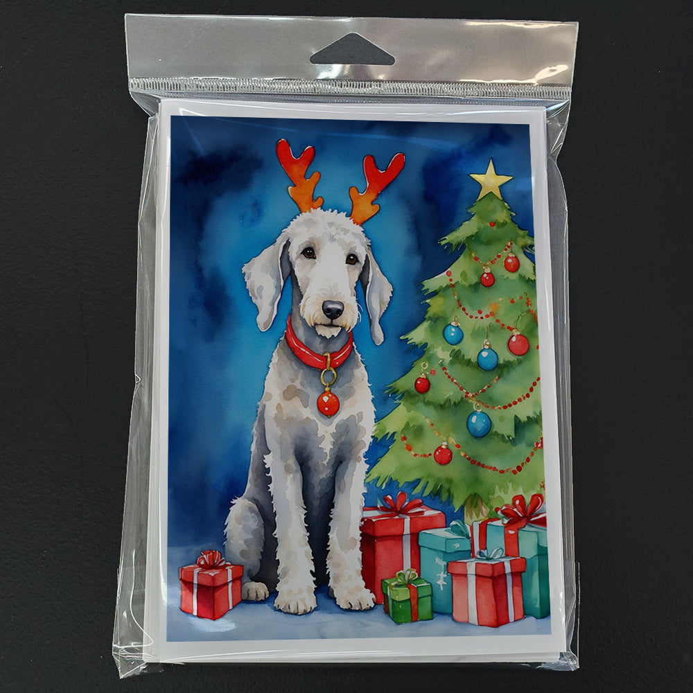 Bedlington Terrier Christmas Reindeer Greeting Cards Pack of 8 Blank Cards with Envelopes Whimsical A7 Size 5x7