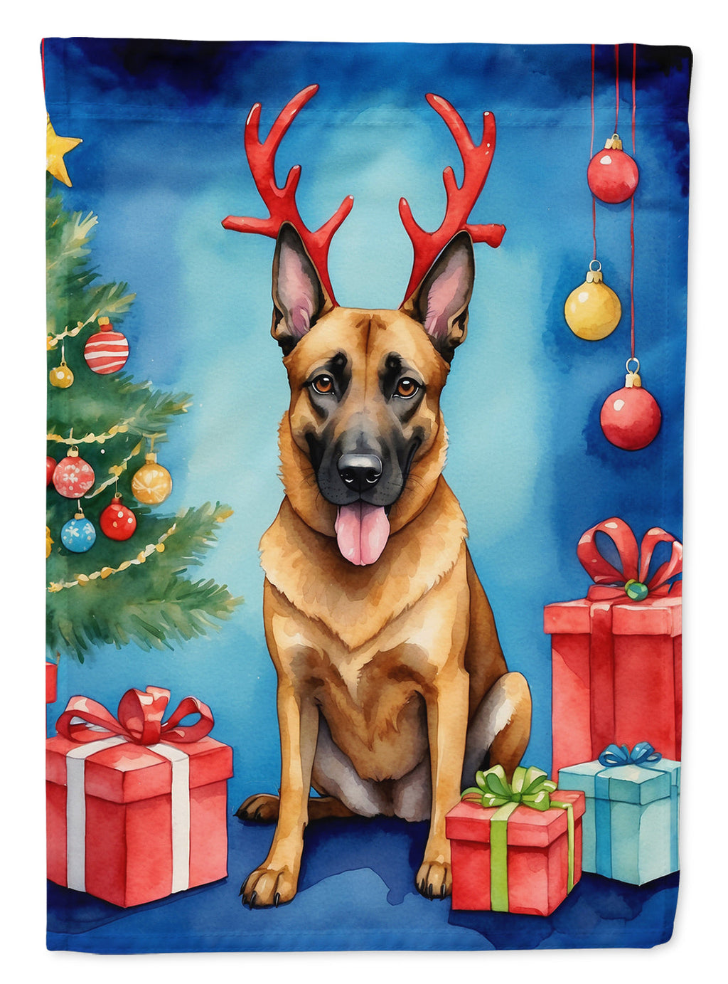 Belgian Malinois Christmas Reindeer House Flag 28x40 Porch Sleeve Pole Decorative Outside Yard Banner Artwork Wall Hanging, Polyester