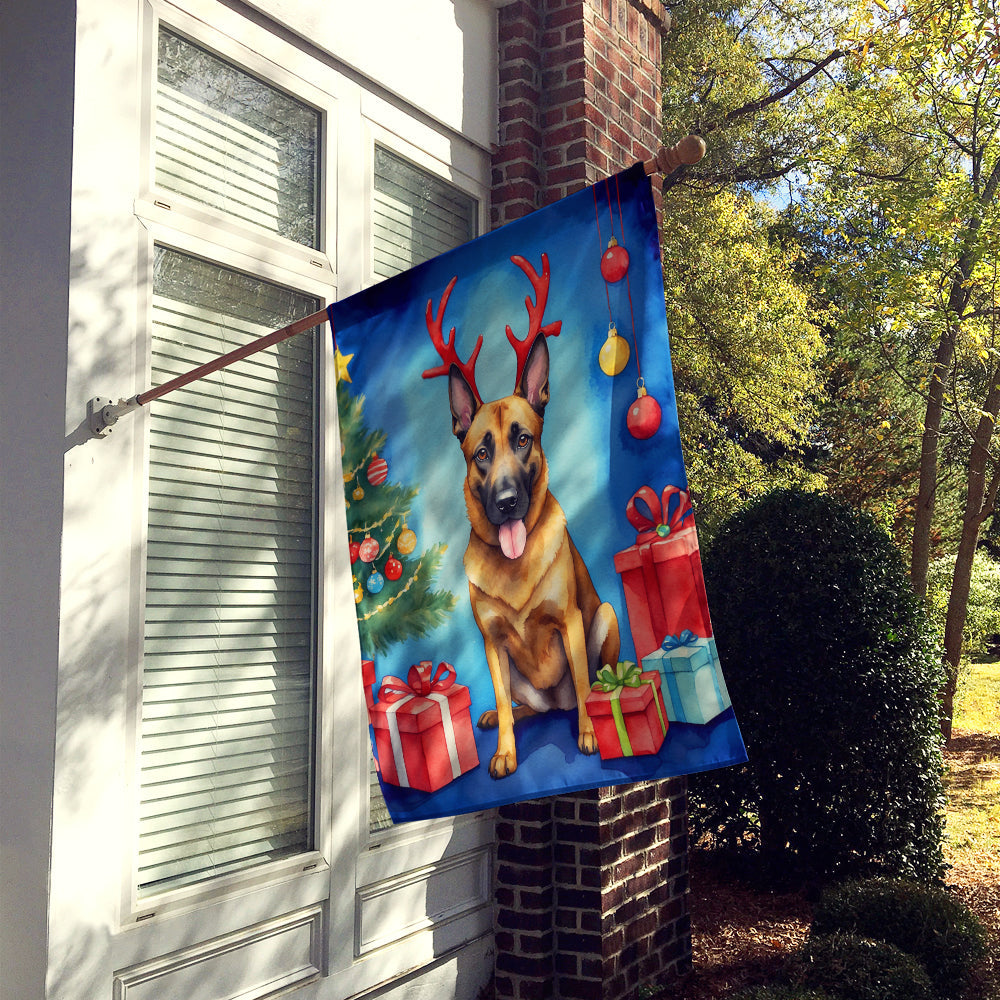 Belgian Malinois Christmas Reindeer House Flag 28x40 Porch Sleeve Pole Decorative Outside Yard Banner Artwork Wall Hanging, Polyester
