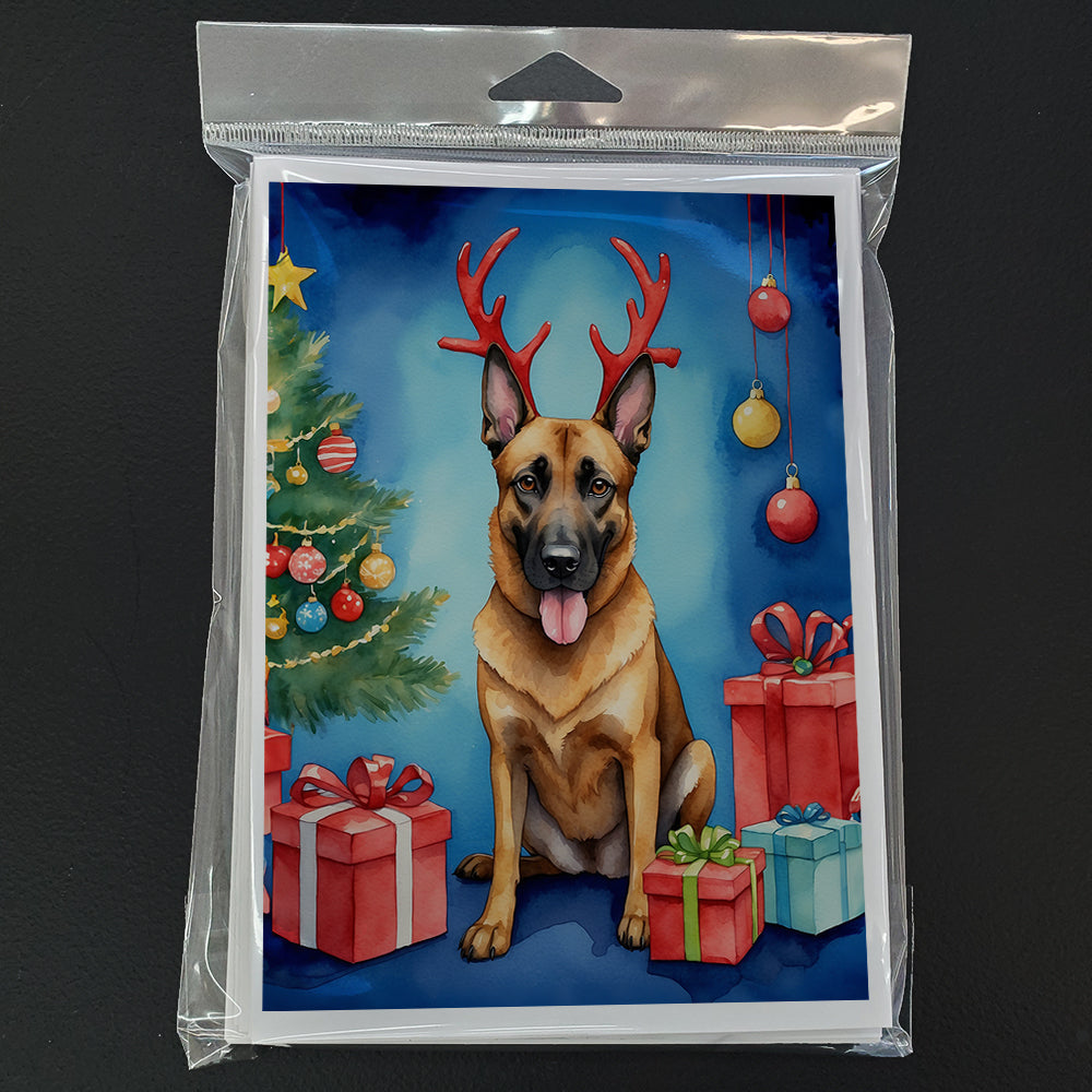 Belgian Malinois Christmas Reindeer Greeting Cards Pack of 8 Blank Cards with Envelopes Whimsical A7 Size 5x7