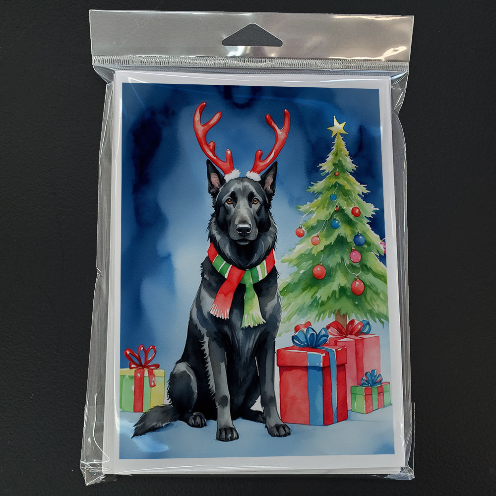 Belgian Sheepdog Christmas Reindeer Greeting Cards Pack of 8 Blank Cards with Envelopes Whimsical A7 Size 5x7