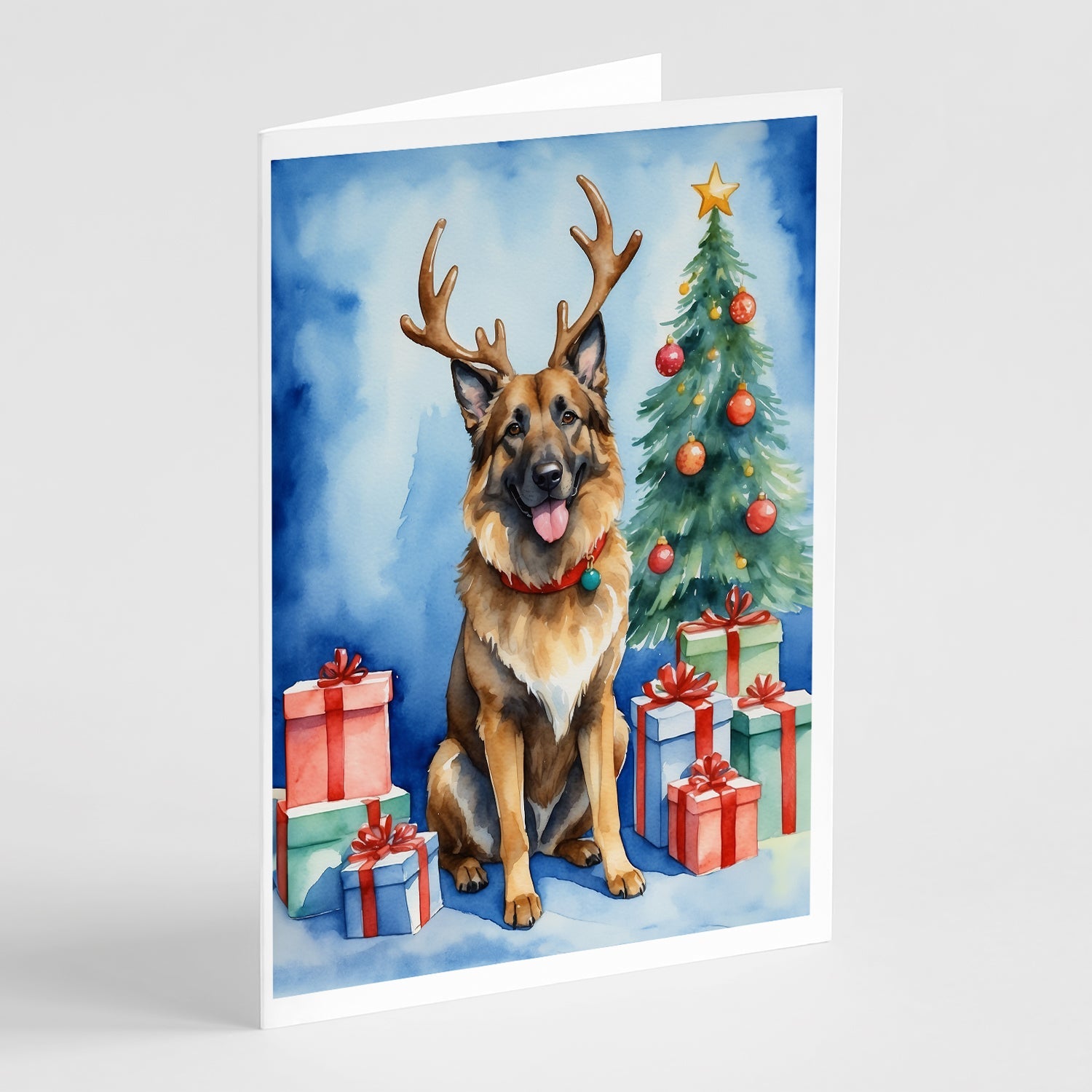 Belgian Tervuren Christmas Reindeer Greeting Cards Pack of 8 Blank Cards with Envelopes Whimsical A7 Size 5x7
