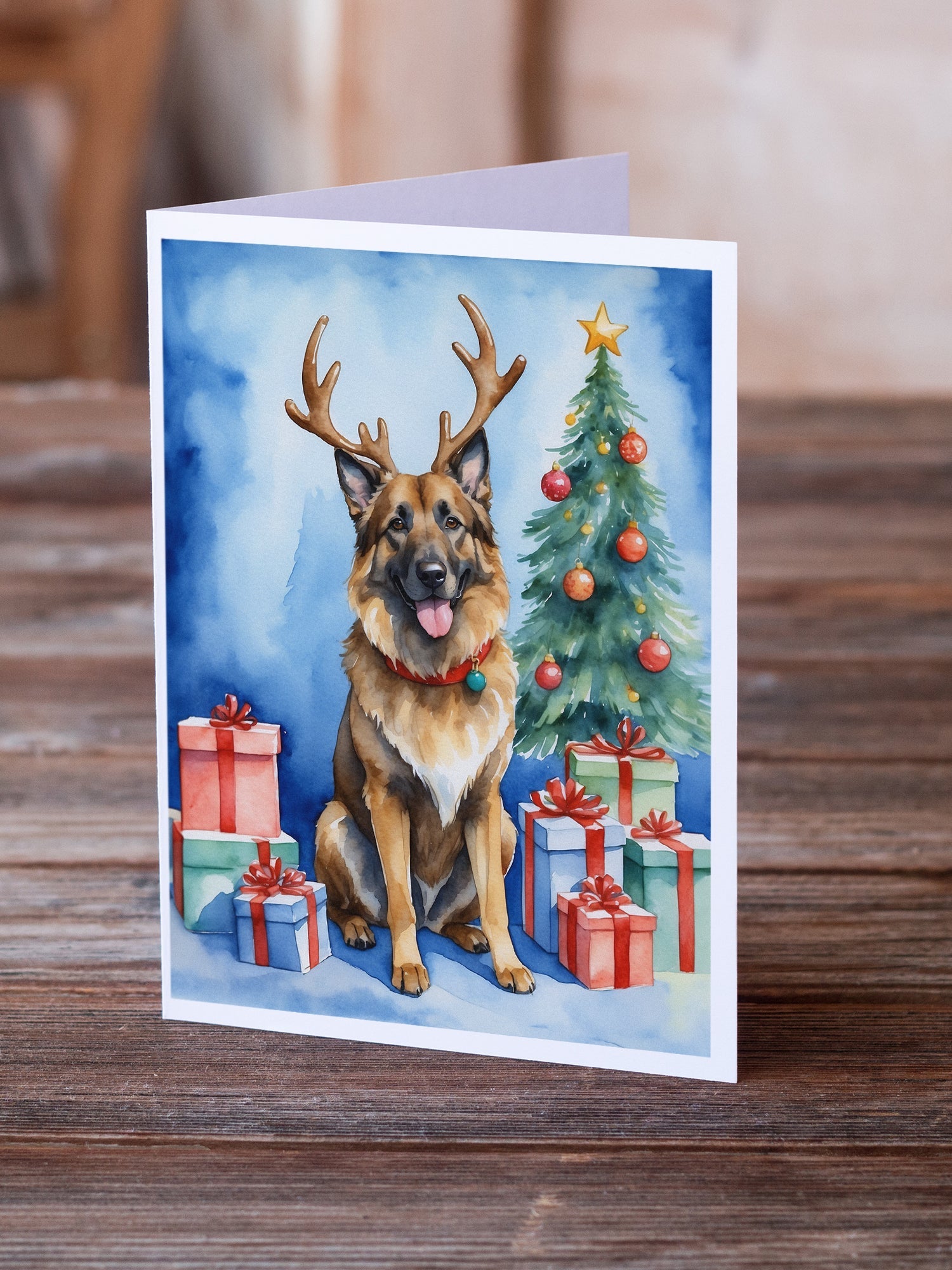 Belgian Tervuren Christmas Reindeer Greeting Cards Pack of 8 Blank Cards with Envelopes Whimsical A7 Size 5x7