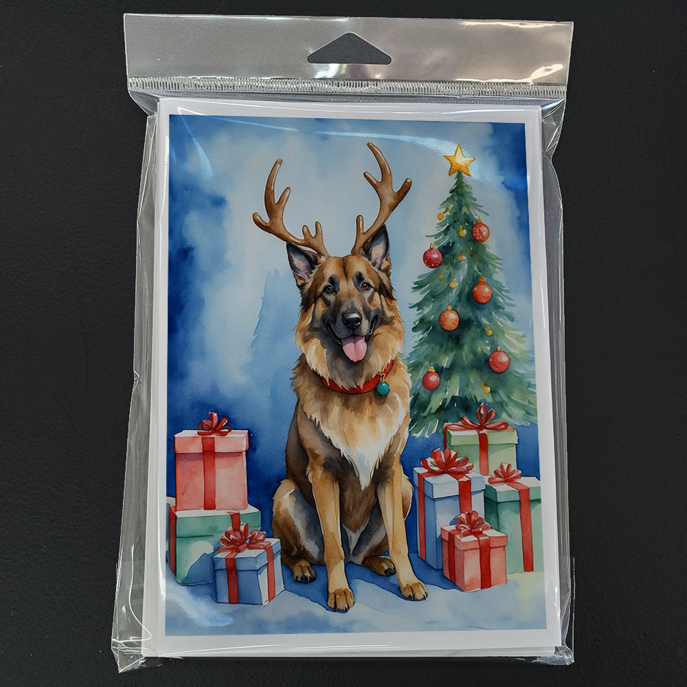 Belgian Tervuren Christmas Reindeer Greeting Cards Pack of 8 Blank Cards with Envelopes Whimsical A7 Size 5x7
