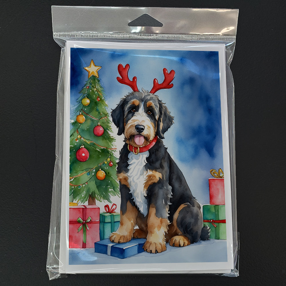 Bernedoodle Christmas Reindeer Greeting Cards Pack of 8 Blank Cards with Envelopes Whimsical A7 Size 5x7