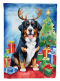 Bernese Mountain Dog Christmas Reindeer House Flag 28x40 Porch Sleeve Pole Decorative Outside Yard Banner Artwork Wall Hanging, Polyester